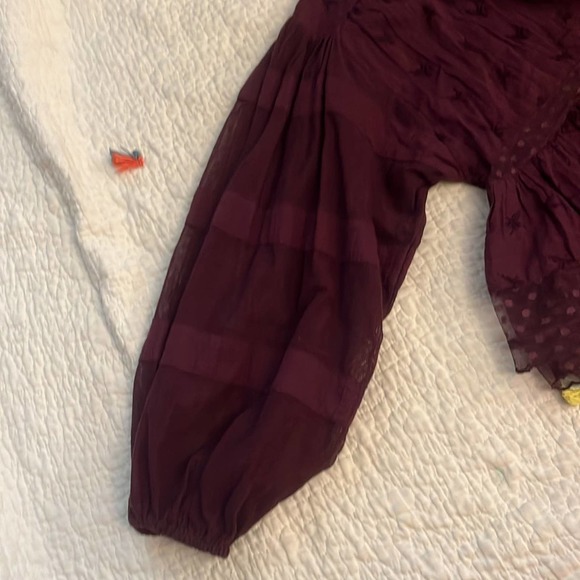Free People Burgundy Nostalgic Feels Lace Boho Long Sleeve Peasant Top S - Picture 7 of 7
